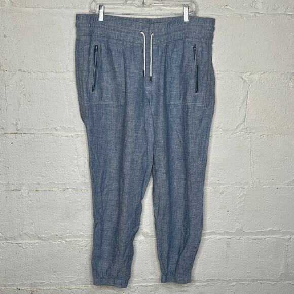 Athleta Women's Cabo Linen Blue Jogger Pants Size 16 Pull-On Drawstring Pockets - Picture 2 of 6
